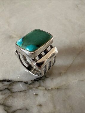 Sterling Silver Green Turquoise Statement Ring Beth Dutton Yellowstone Inspired
